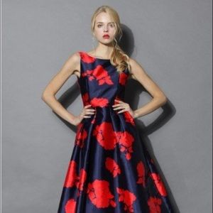 Chicwish Rose Impression Dress in Navy